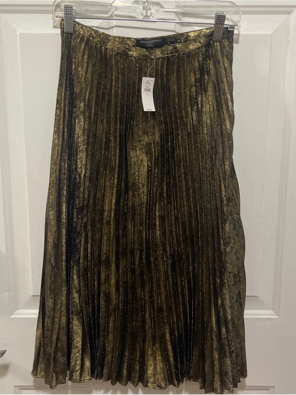 Banana Republic Black and Gold Pleated Midi Skirt Sz 2